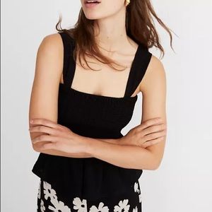 Madewell Smocked Peplum Tank Top Black S